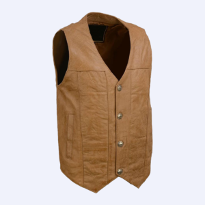 GR I&T  Men's Leather V-Neck Western Style Motorcycle Rider Vest w/Classic Buffalo Snaps Closure